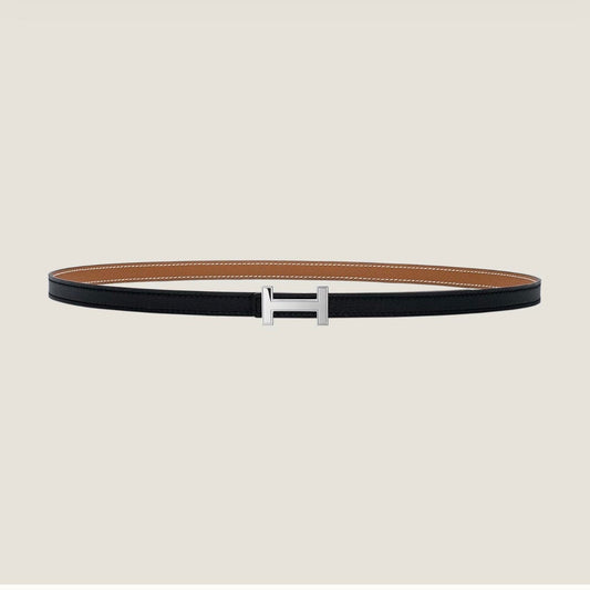 HERMES FOCUS BUCKLE & REVERSIBLE TAWNY BROWN AND BLACK LEATHER STRAP 13MM SILVER HARDWARE