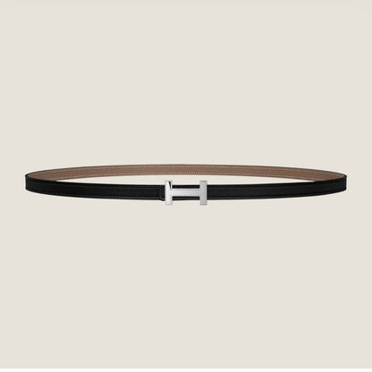 HERMES FOCUS BUCKLE & REVERSIBLE KHAKI BROWN AND BLACK LEATHER STRAP 13MM SILVER HARDWARE