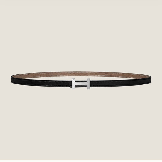 HERMES FOCUS BUCKLE & REVERSIBLE KHAKI BROWN AND BLACK LEATHER STRAP 13MM SILVER HARDWARE