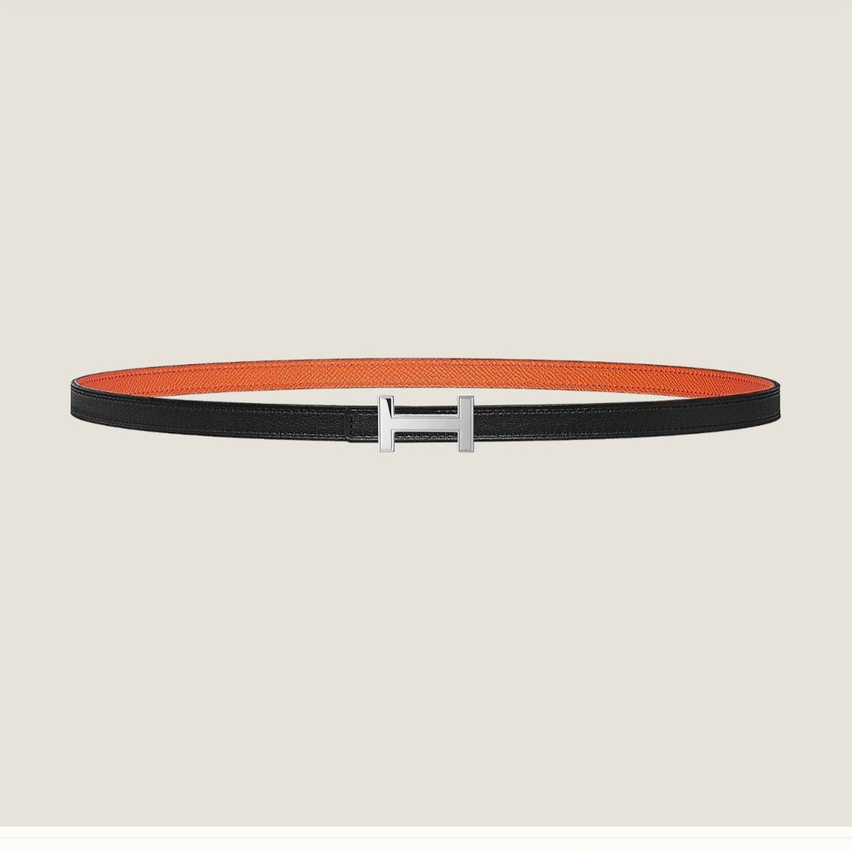 HERMES FOCUS BUCKLE & REVERSIBLE ORANGE AND BLACK LEATHER STRAP 13MM SILVER HARDWARE