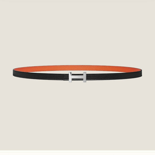 HERMES FOCUS BUCKLE & REVERSIBLE ORANGE AND BLACK LEATHER STRAP 13MM SILVER HARDWARE