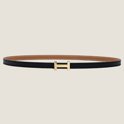 HERMES FOCUS BUCKLE & REVERSIBLE TAWNY BROWN AND BLACK LEATHER STRAP 13MM GOLD HARDWARE