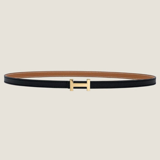 HERMES FOCUS BUCKLE & REVERSIBLE TAWNY BROWN AND BLACK LEATHER STRAP 13MM GOLD HARDWARE