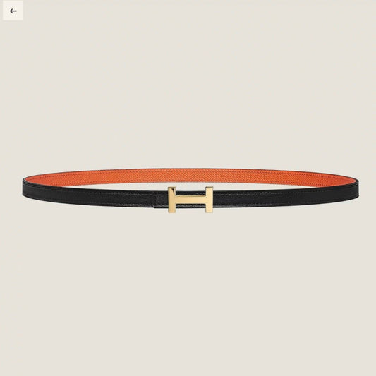 HERMES FOCUS BUCKLE & REVERSIBLE BLACK AND ORANGE LEATHER STRAP 13MM GOLD HARDWARE