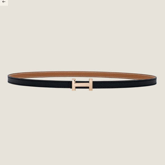HERMES FOCUS BUCKLE & REVERSIBLE BLACK AND TAWNY BROWN LEATHER STRAP 13MM COPPER HARDWARE