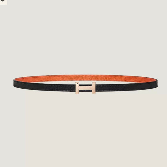 HERMES FOCUS BUCKLE & REVERSIBLE BLACK AND ORANGE LEATHER STRAP 13MM COPPER HARDWARE