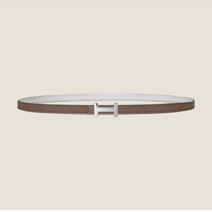 HERMES FOCUS BUCKLE & REVERSIBLE PEANUT BROWN AND WHITE LEATHER STRAP 13MM SILVER HARDWARE