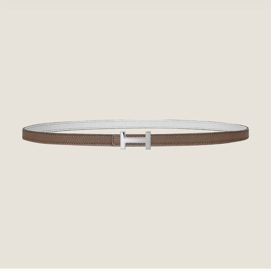 HERMES FOCUS BUCKLE & REVERSIBLE PEANUT BROWN AND WHITE LEATHER STRAP 13MM SILVER HARDWARE