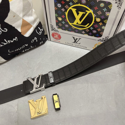 LOUIS VUITTON LV 25S BELT 38 MM IN BLACK CALFSKIN 593268