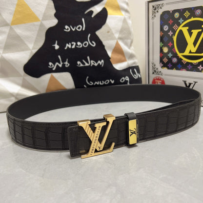 LOUIS VUITTON LV 25S BELT 38 MM IN BLACK CALFSKIN 593268