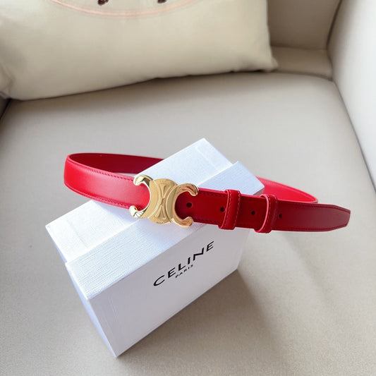 CELINE Medium Triomphe Belt 25mm Red Calfskin Ghw