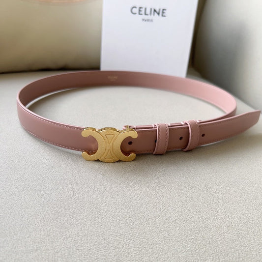 CELINE CL MEDIUM 25 MM TRIOMPHE BELT IN PEACHY PINK LEATHER GOLD HARDWARE