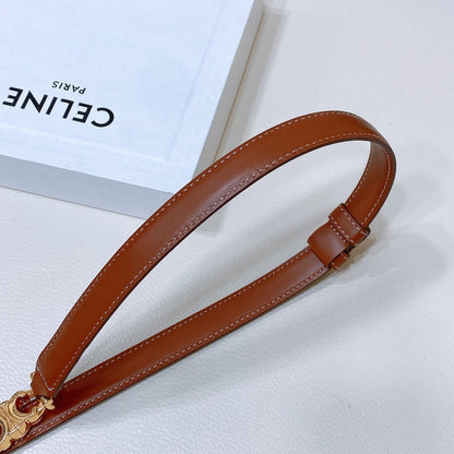 CELINE SMALL 18 MM GOURMETTE TRIOMPHE ADJUSTABLE BELT IN BRONZE BROWN LEATHER GOLD HARDWARE