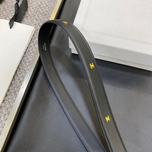 CELINE TRIOMPHE BELT 25MM IN BLACK CALFSKIN OVAL BUCKLE AND ENGRAVED LOGO