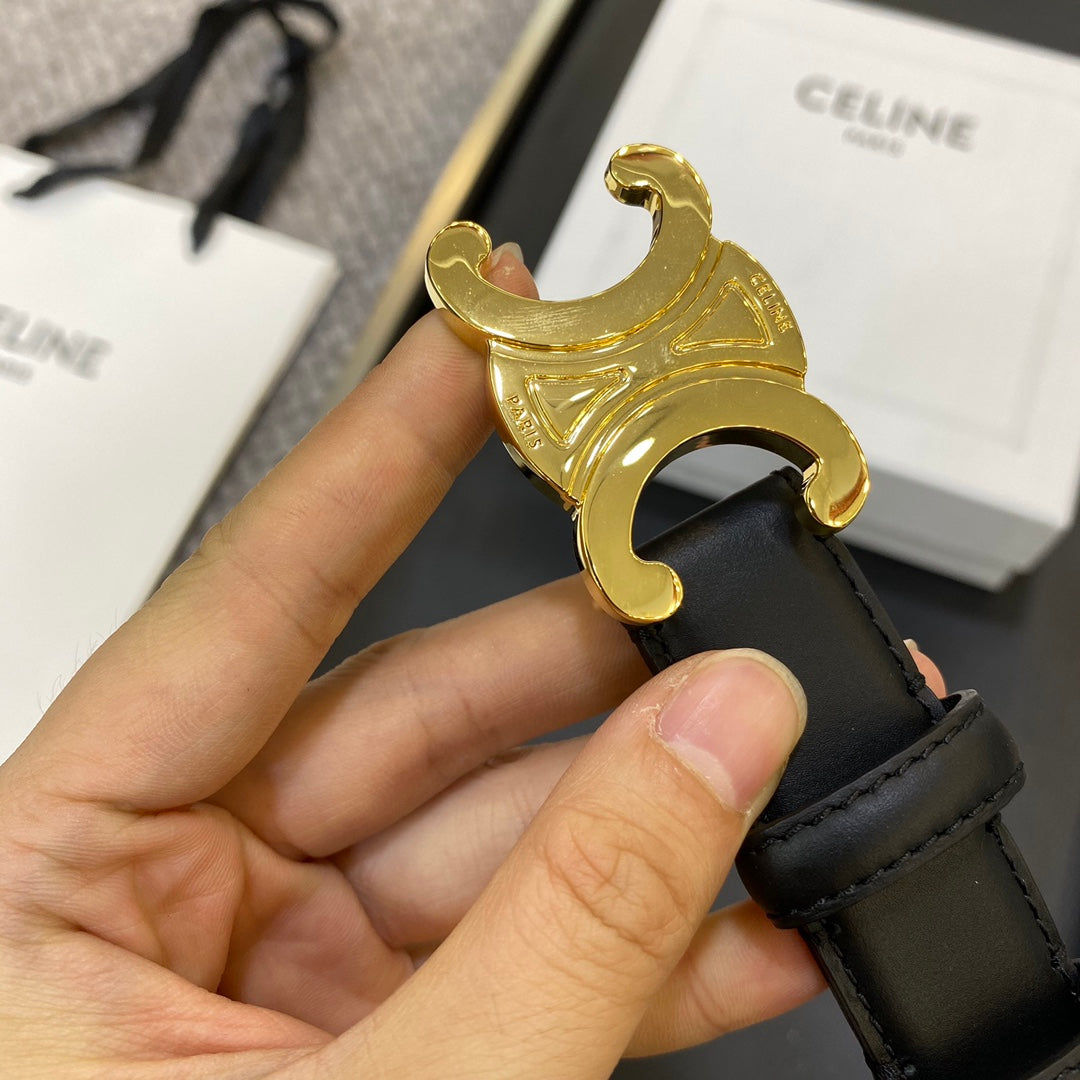 CELINE 25S TRIOMPHE BELT 25MM IN BLACK CALFSKIN 548081