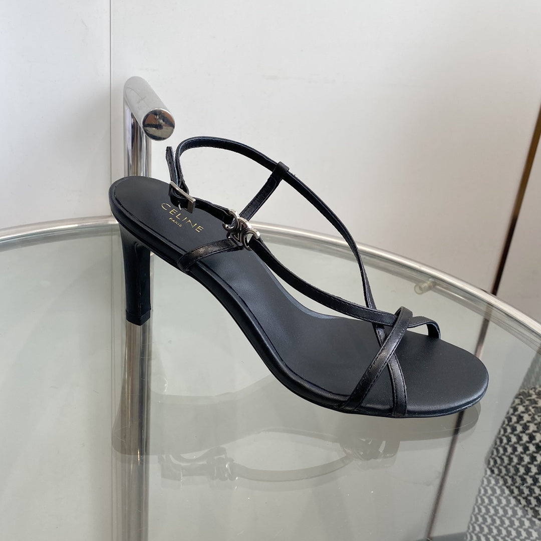 HIGH HEEL SANDAL 65MM IN BLACK CALFSKIN