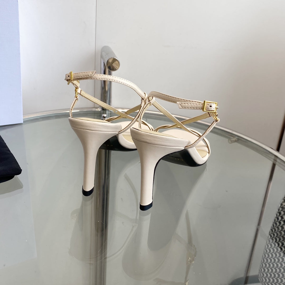 HIGH HEEL SANDAL 65MM IN BEIGE CREAM CALFSKIN