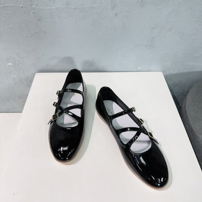 FLAT MARY JANE IN BLACK CALFSKIN