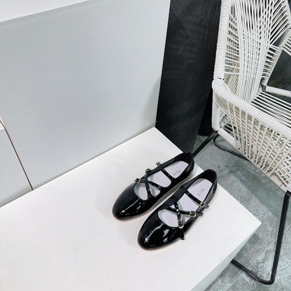 FLAT MARY JANE IN BLACK CALFSKIN