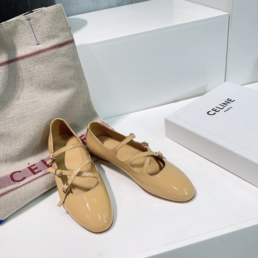FLAT MARY JANE IN SEPIA TAN CALFSKIN