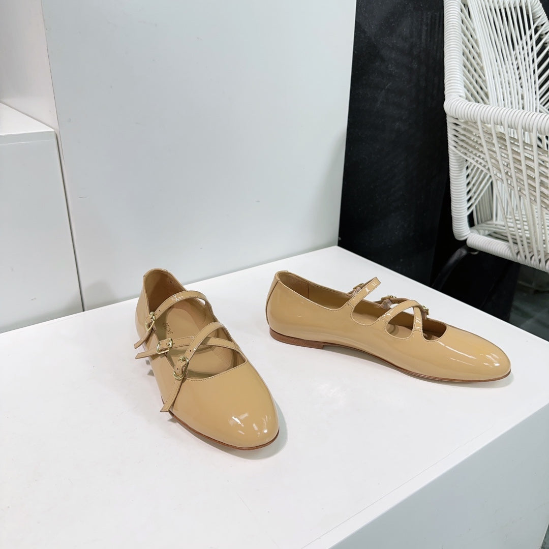 FLAT MARY JANE IN SEPIA TAN CALFSKIN