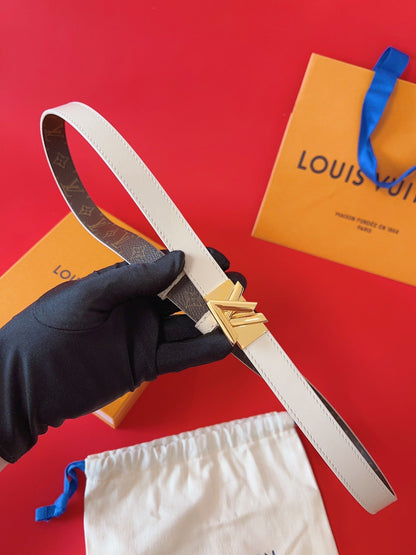 LOUIS VUITTON LV GO-14 20MM BELT IN WHITE CALFSKIN GOLD HARDWARE