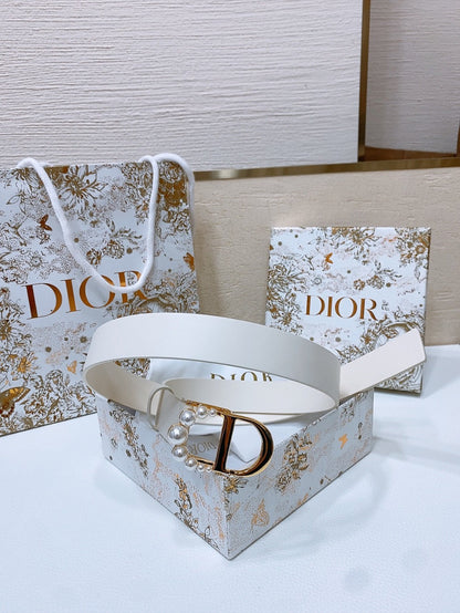 DIOR 25S BELT 30 MM IN WHITE CALFSKIN 586582