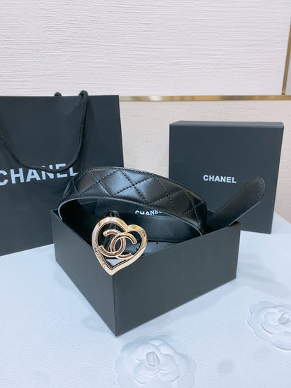 CHANEL DOUBLE C 38MM IN BLACK QUILTED LAMBSKIN GOLD HEART BUCKLE