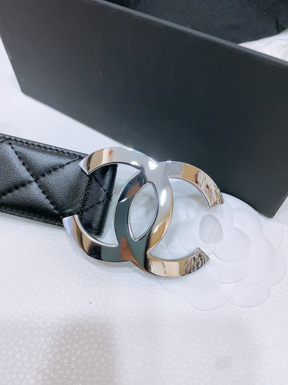 CHANEL DOUBLE C 38MM IN BLACK QUILTED LAMBSKIN SILVER BUCKLE