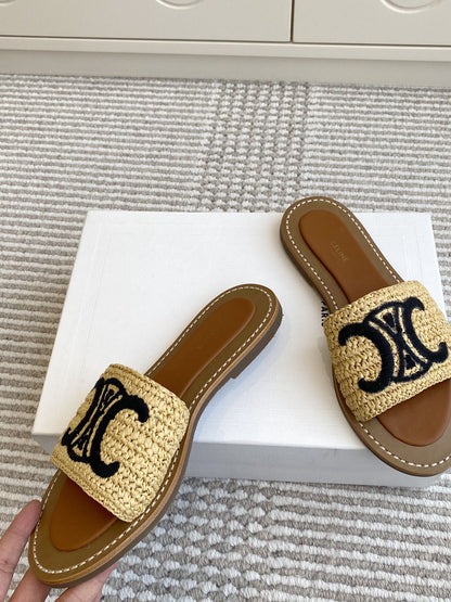 CELINE 25 Slippers Beige Black Sedge 285982