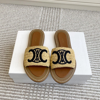 CELINE 25 Slippers Beige Black Sedge 285982