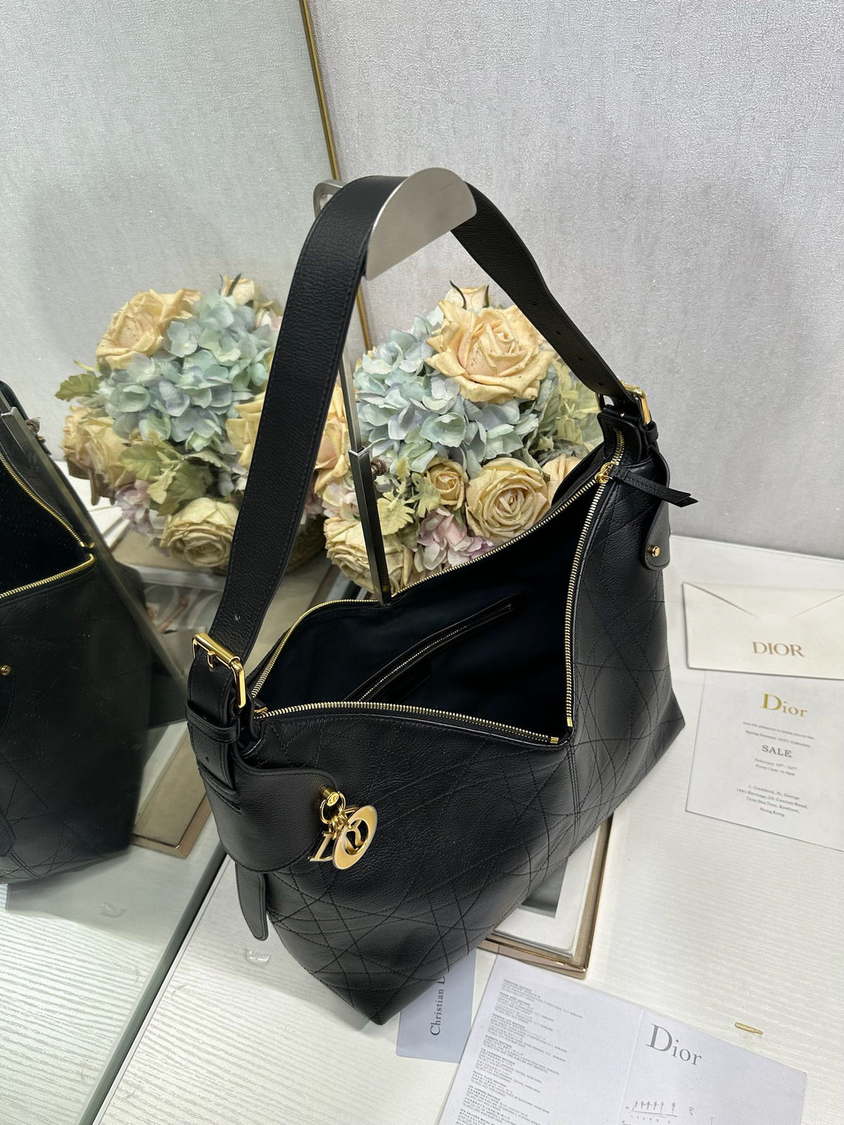 CD Large Dior Voyage Bag 34cm Black Macrocannage Calfskin 288638