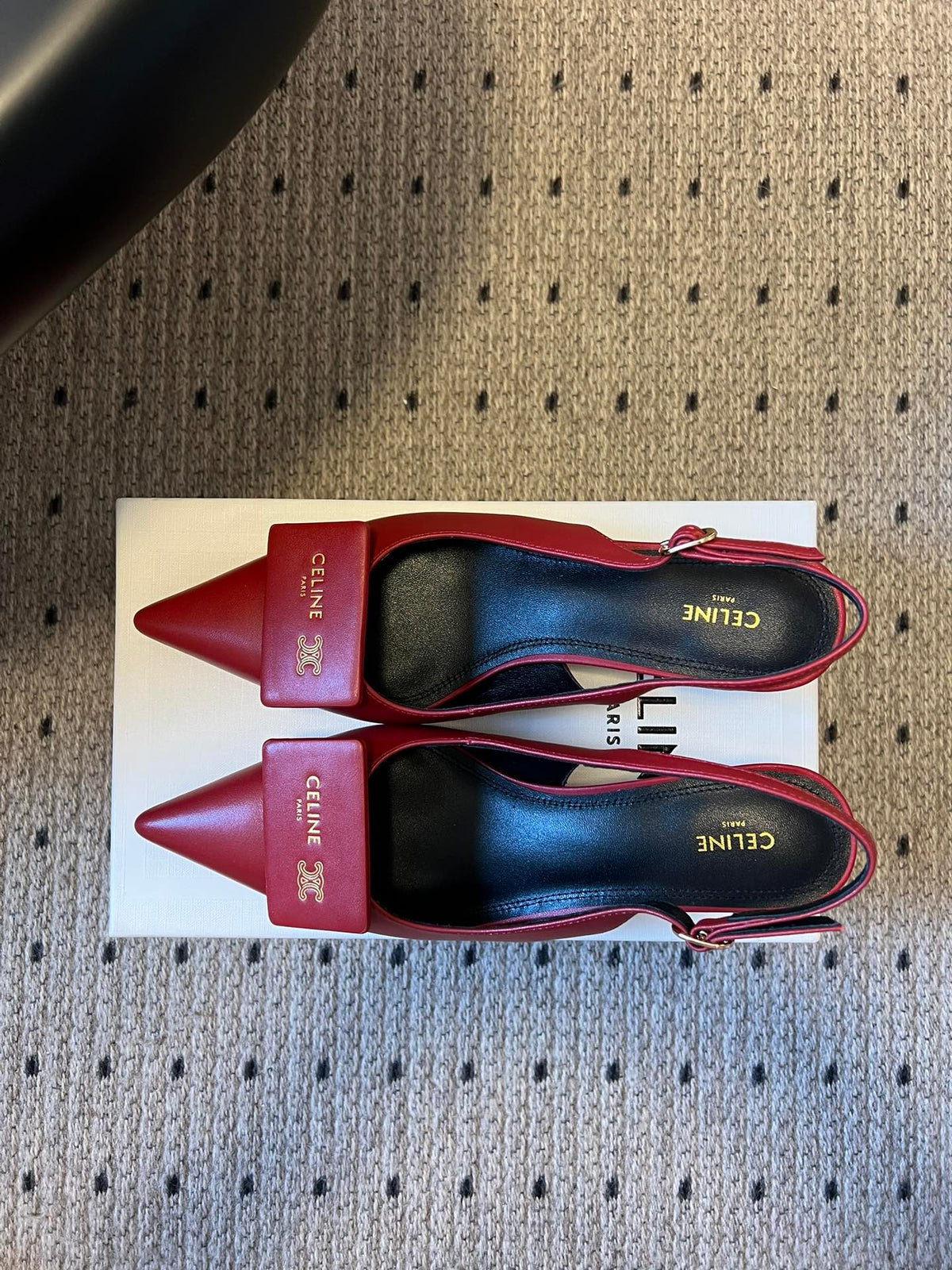 Celine 26  Pointed-Toe Slingback Red Sheepskin 619635