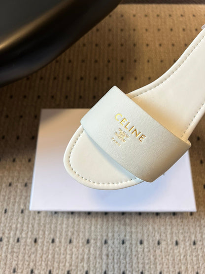 Celine 26  Flat Mule Slippers White Sheepskin 621530