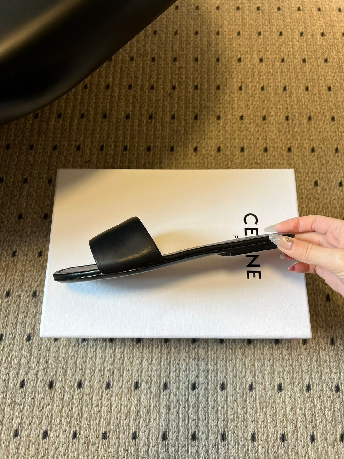 Celine 26  Flat Mule Slippers Black Sheepskin 621528