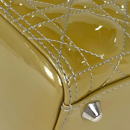 Dior Lady 2-Way Enamel Cannage Handbag Patent Leather Yellow