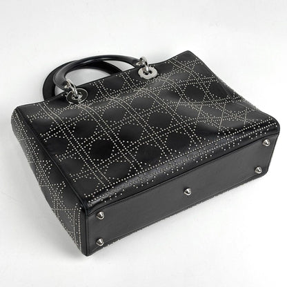 Dior Lady Studs Cannage Handbag Leather Black