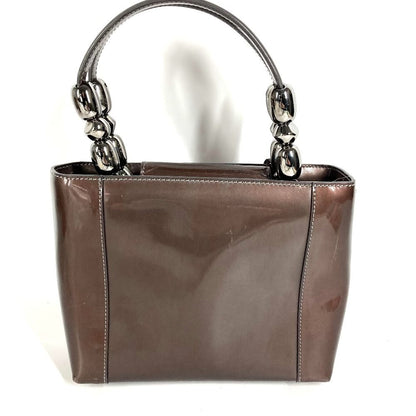 Dior Handbag Maris Pearl Logo Patent Leather Brown