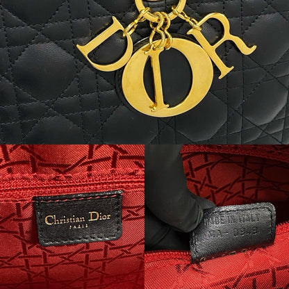 Dior Lady Cannage Stitch Leather Handbag Mini Tote Black