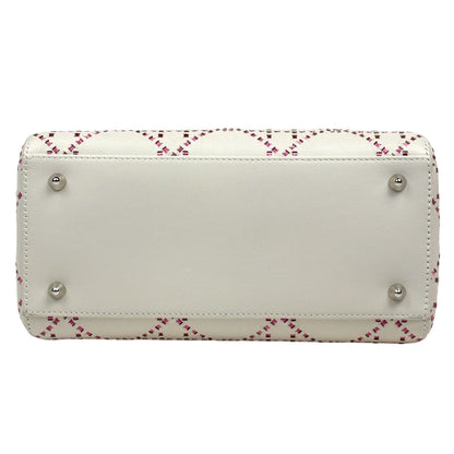 Dior Lady Cannage Bicolor Handbag Leather White Pink