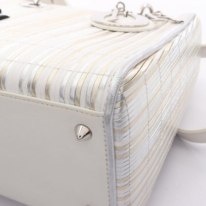 Dior Handbag Lady Dior 2-Way White Gold Silver Leather Tote