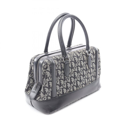 Dior Handbag Trotter Black Beige Canvas Leather Hand