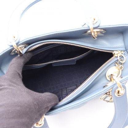 Dior Handbag Lady Dior Cannage 2-Way Blue Leather Tote