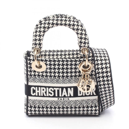 Dior Handbag Lady D-Lite Mini Houndstooth 2-Way White Black Canvas Lady Dior