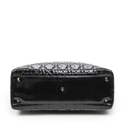 Dior Large Lady Dior Zip Black Cannage Patent Leather Handbag