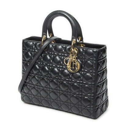 Dior Large Lady Dior Zip Black Canada Lambskin Leather Handbag