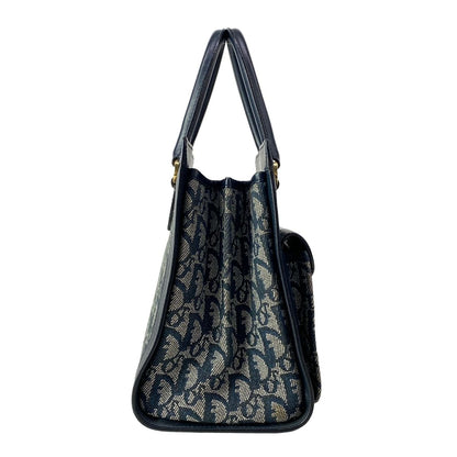 Dior Handbag Logo Glam White Dark Navy Gold Leather