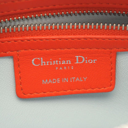 Dior Handbag Lady Dior Cannage 2-Way Magenta Orange Light Blue Leather Tote