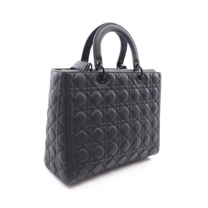 Dior Handbag Lady Dior Large Cannage Matte 2-Way Black Leather Lady Dior Tote