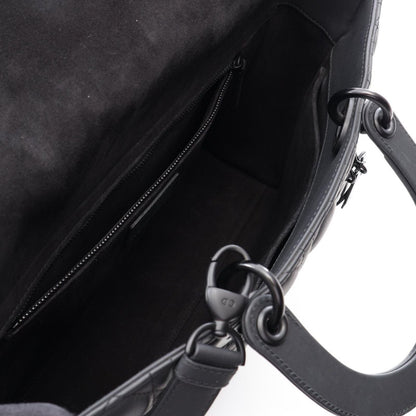 Dior Handbag Lady Dior Large Cannage Matte 2-Way Black Leather Lady Dior Tote